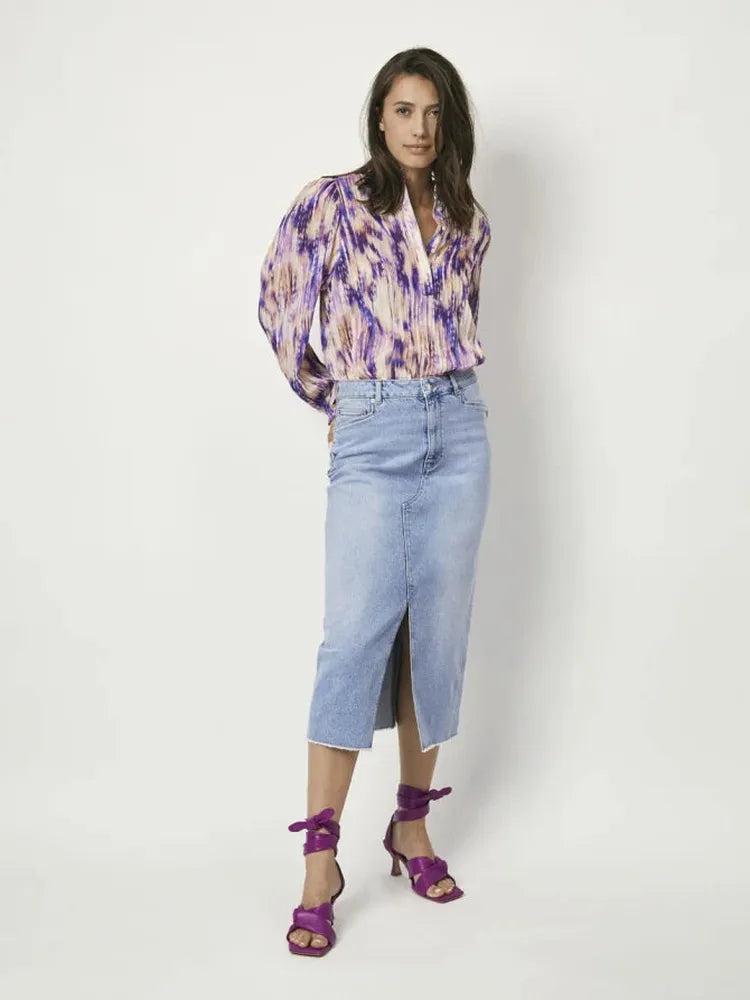 Midi-Jeansrock mit langem Schlitz
