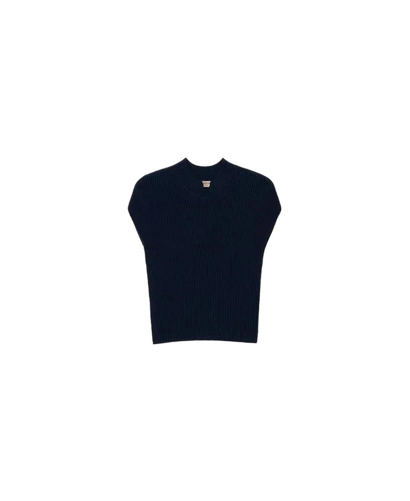 Kurzärmeliger Strickpullover aus Viskose und Stretch