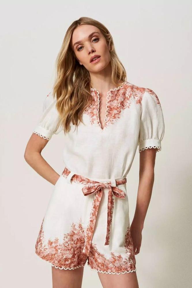 High-Waist-Shorts aus Leinen mit Blumenmuster von TWINSET