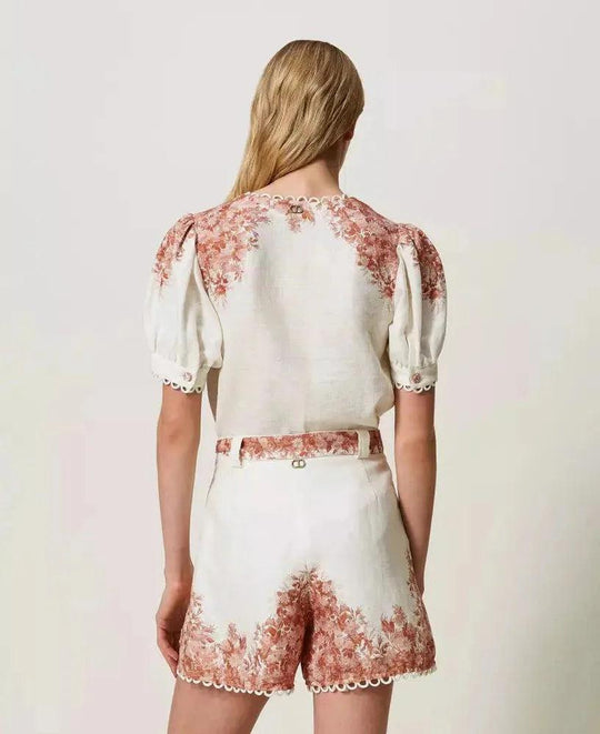 High-Waist-Shorts aus Leinen mit Blumenmuster von TWINSET