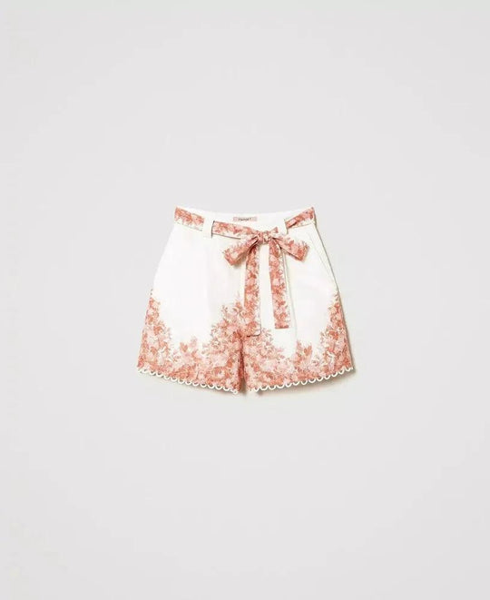 High-Waist-Shorts aus Leinen mit Blumenmuster von TWINSET