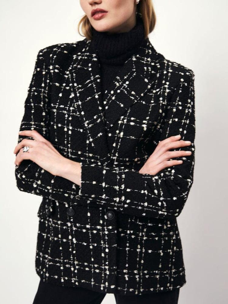 Zweireihiger Bouclé Blazer in Schwarz